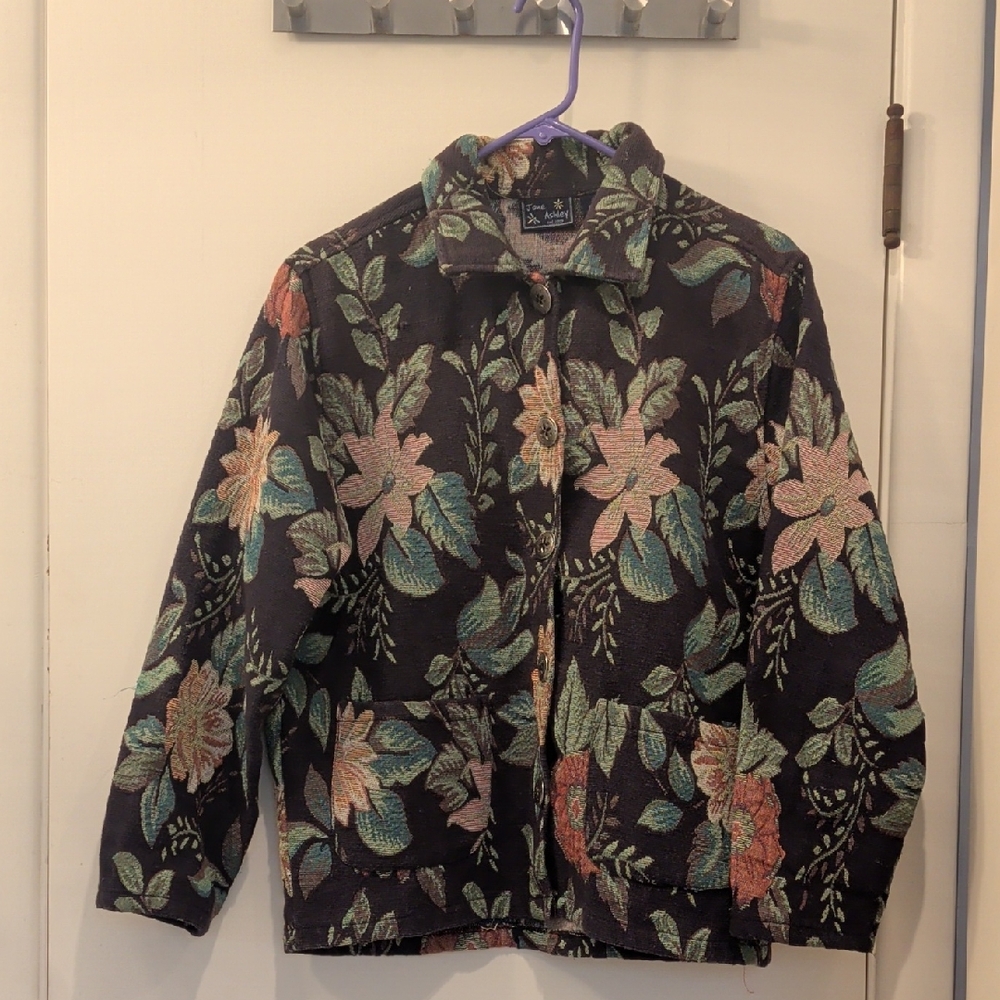 Navy Blue Floral Embroidered Jacket